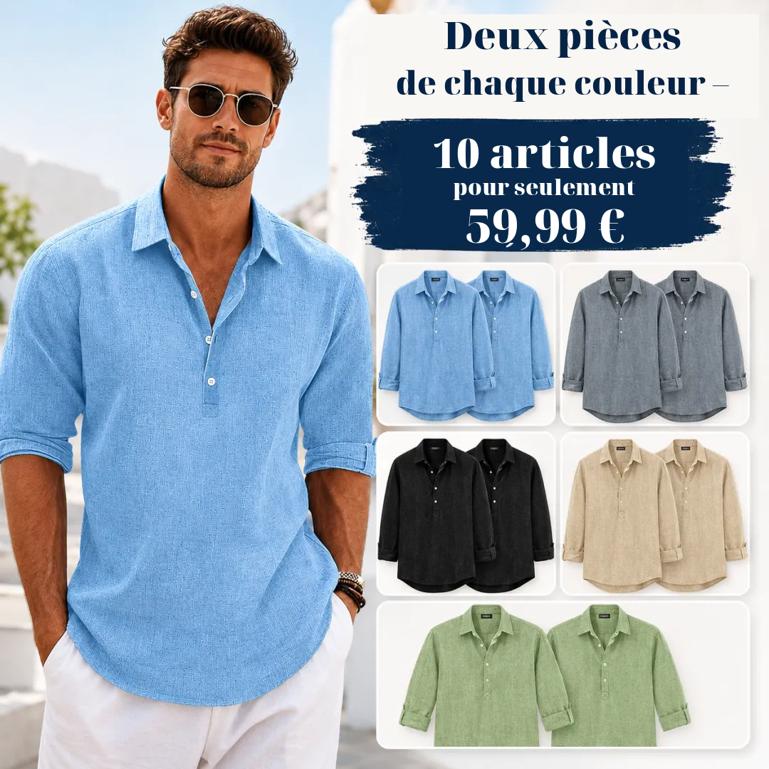 Articles FR-5 pour seulement 32,99 € - Chemise classique de haute qualité en coton et lin