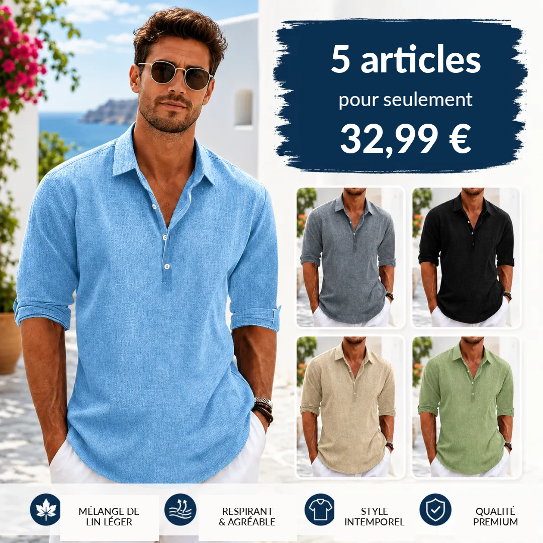 Articles FR-5 pour seulement 32,99 € - Chemise classique de haute qualité en coton et lin
