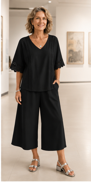 FR -8 ensembles deux pièces pour seulement 32,99 €-Ensemble deux pièces pour femme avec garniture en dentelle et pantalon large
