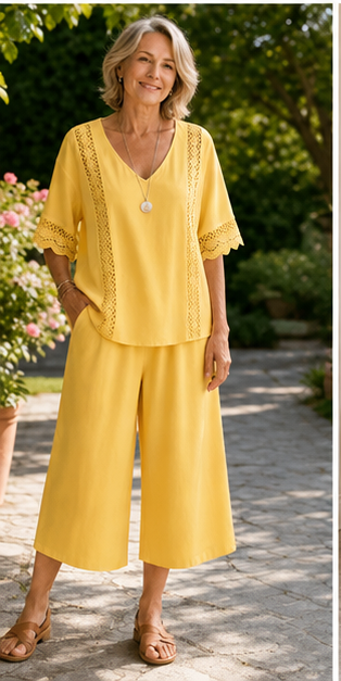 FR -8 ensembles deux pièces pour seulement 32,99 €-Ensemble deux pièces pour femme avec garniture en dentelle et pantalon large