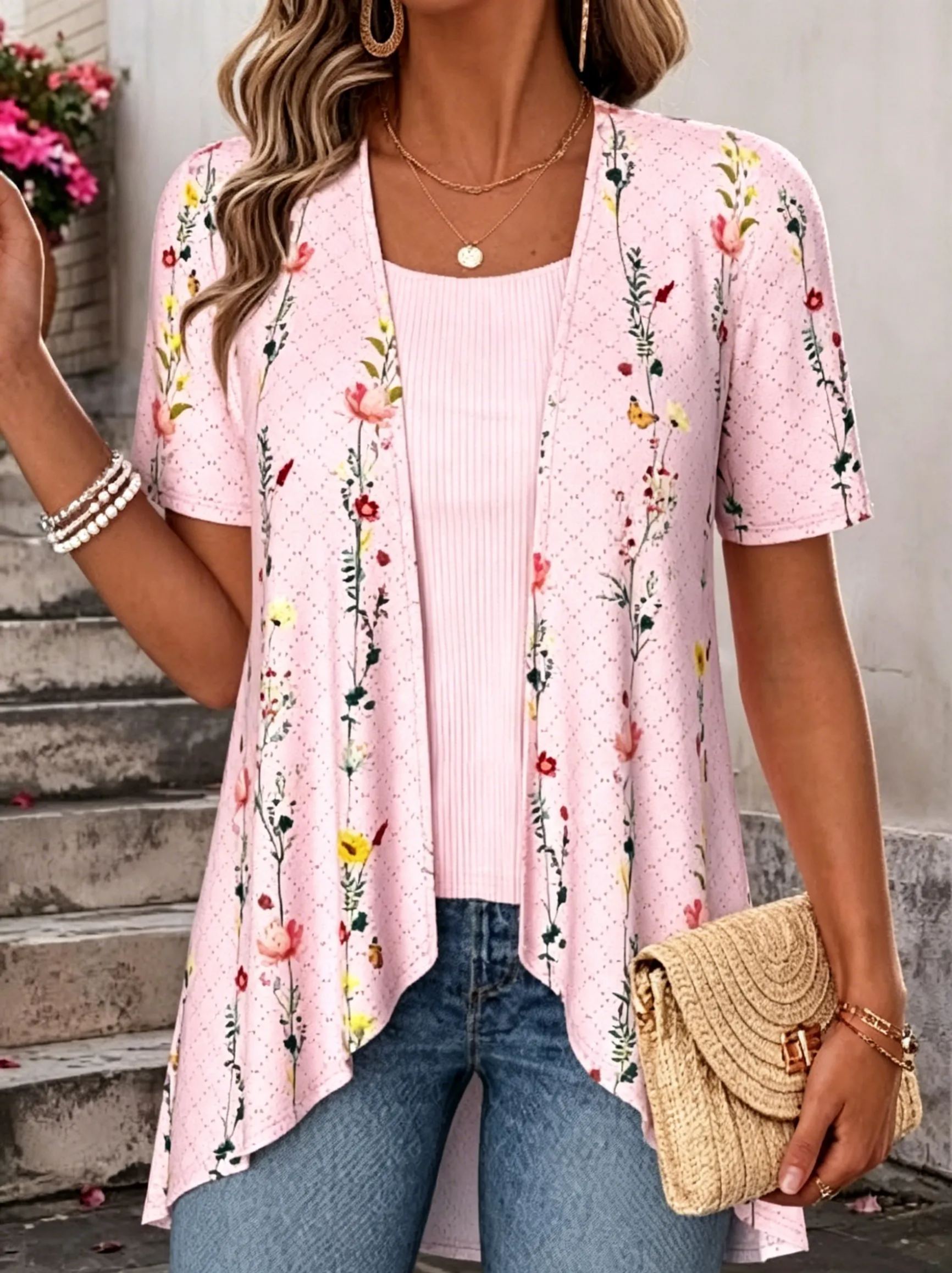 Tops For Women ROTITA PatchworkGeometric Print Long Sleeve Light Cardigan