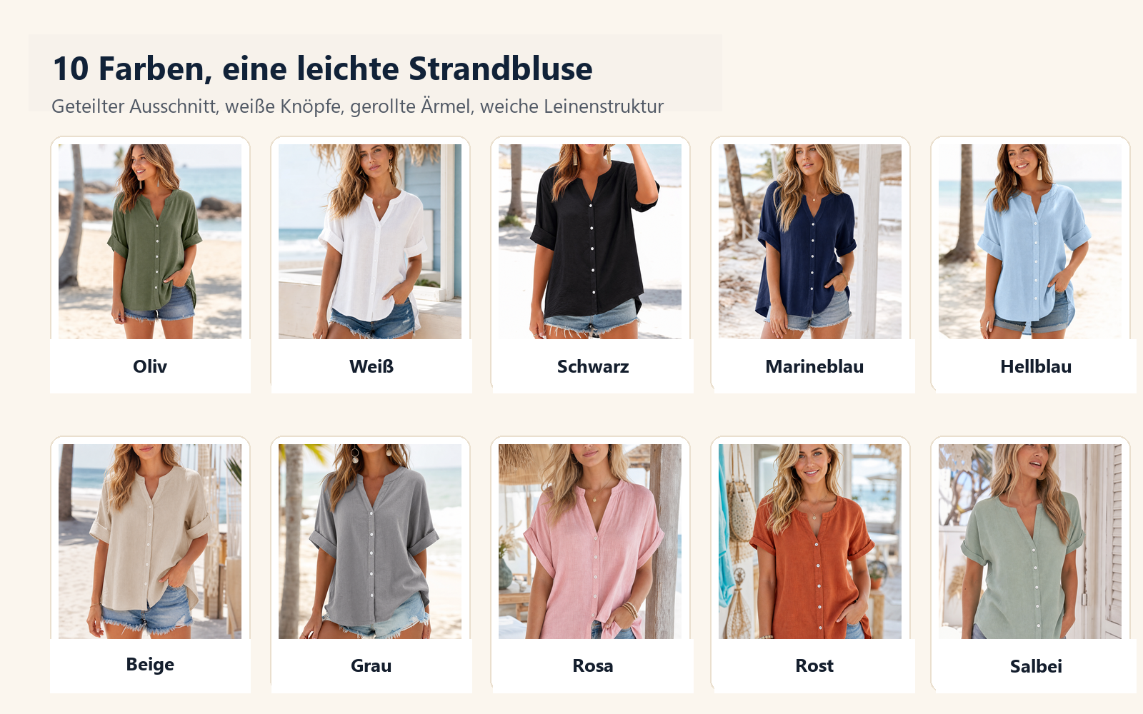 ⏰ Räumungsverkauf ⚡10er-Pack für 28 €⚡ Lockere Damen-Henley-Bluse