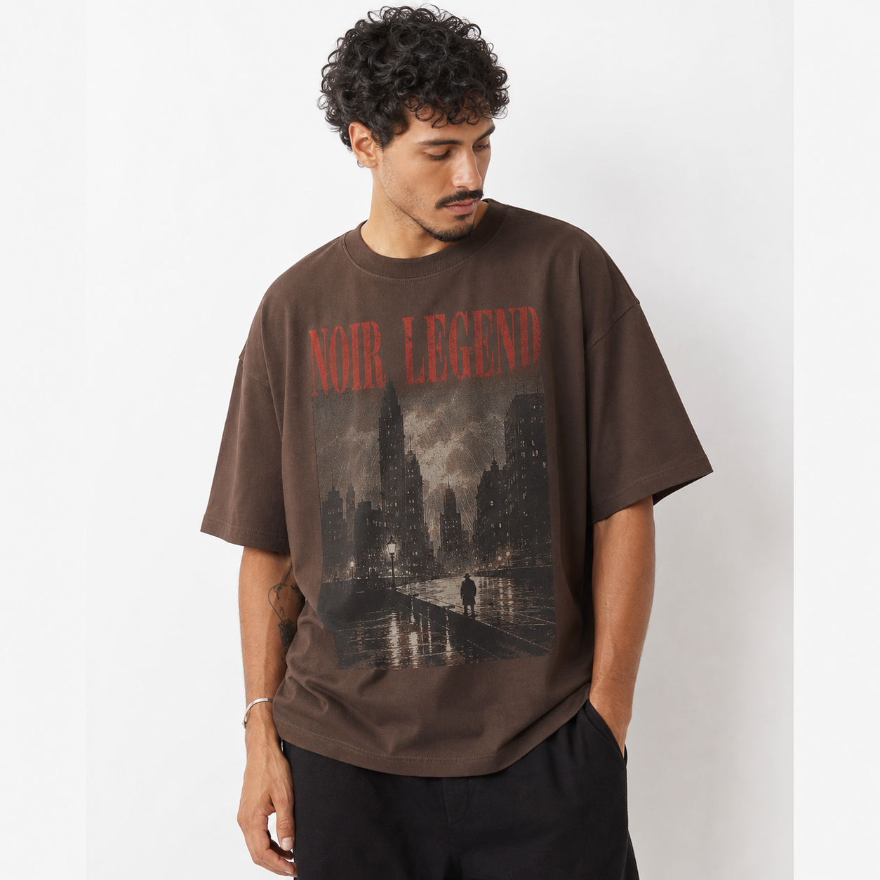 Brown men's vintage noir graphic tee