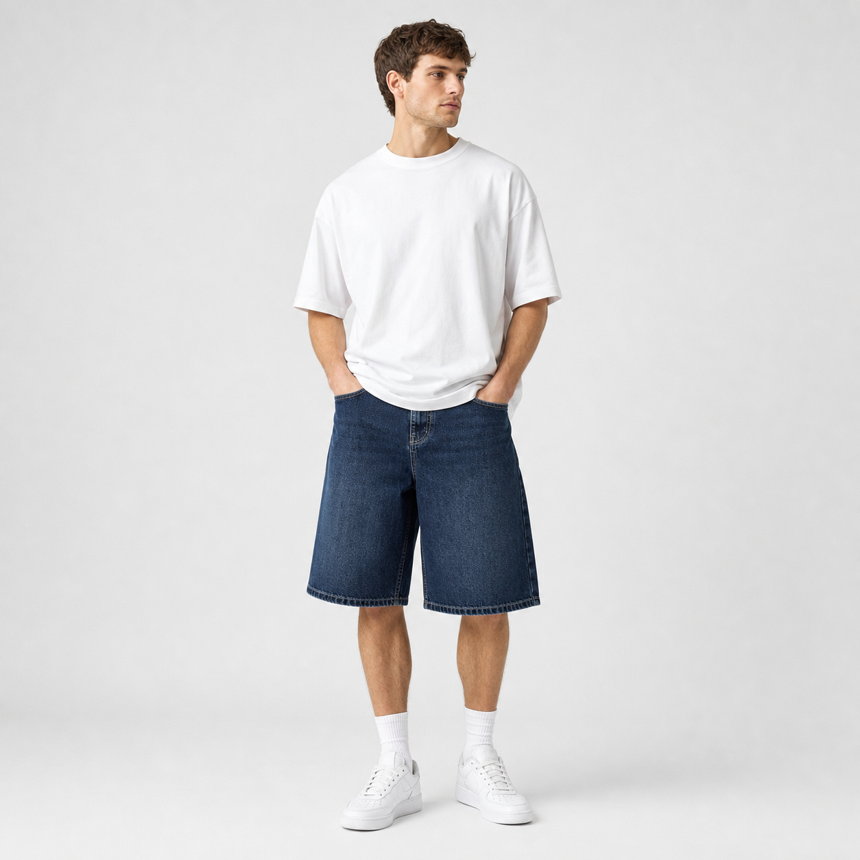 Dark Wash men's baggy denim shorts