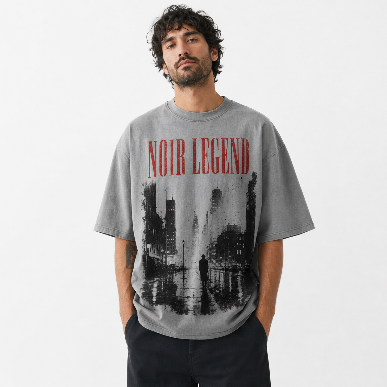 Gray men's vintage noir graphic tee