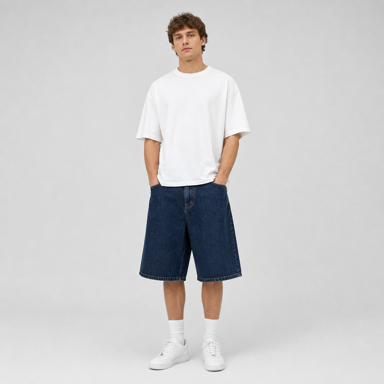 Indigo men's baggy denim shorts