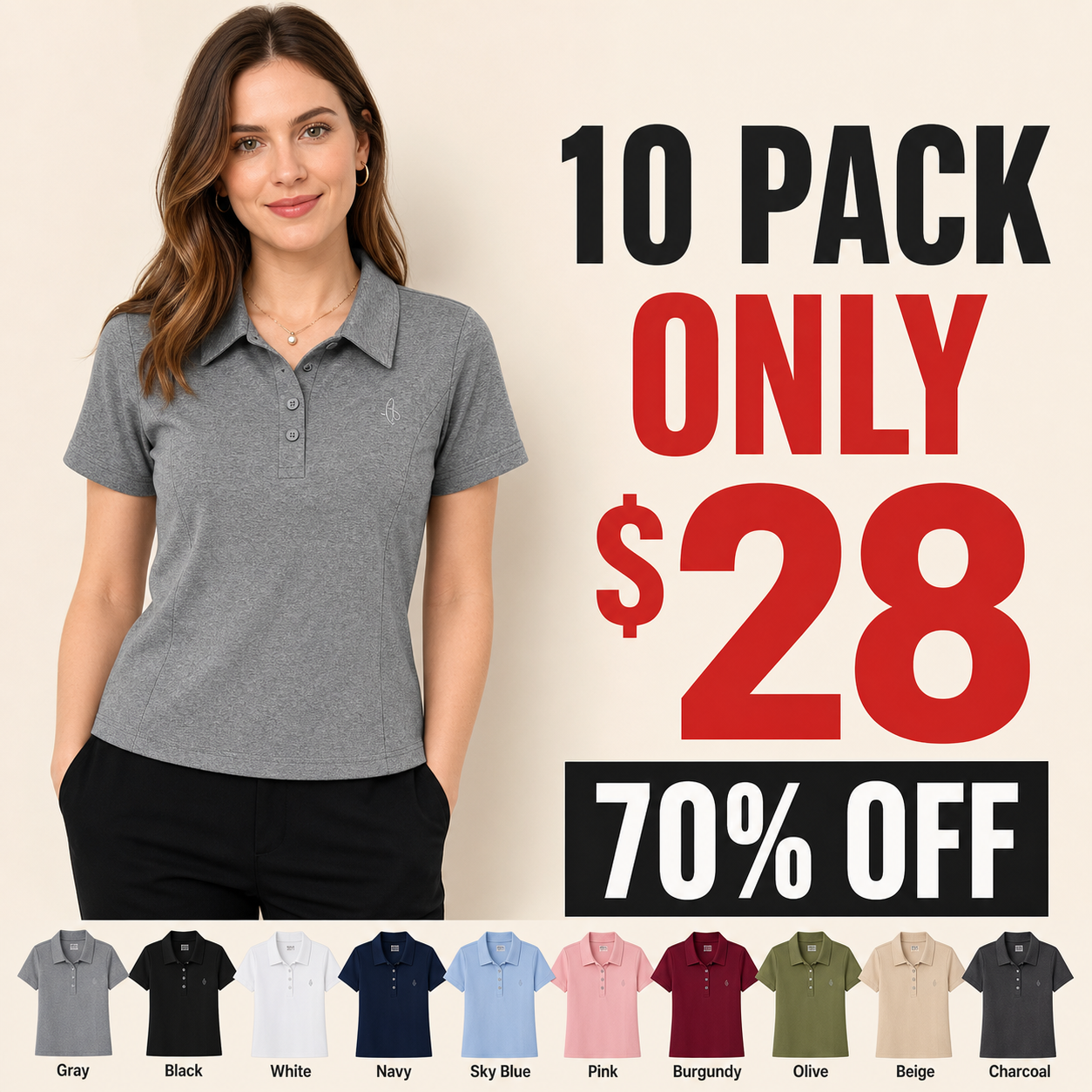 10 pack only 28 dollars women's short sleeve polo shirt