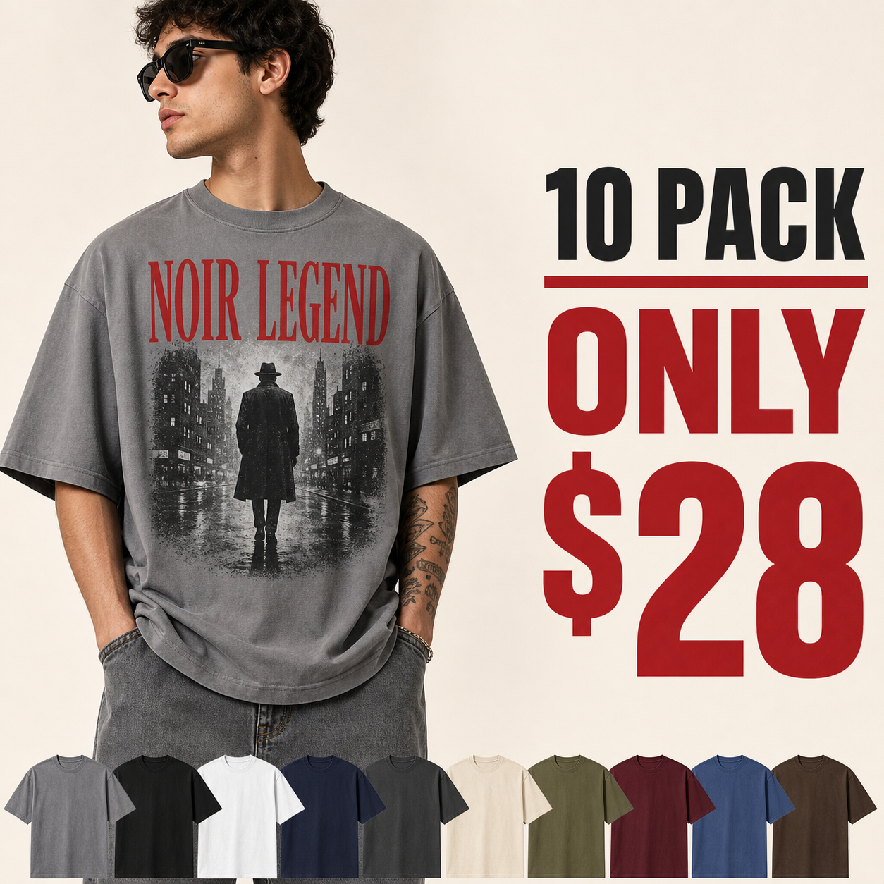 10 pack only 28 dollars men's vintage noir graphic tee