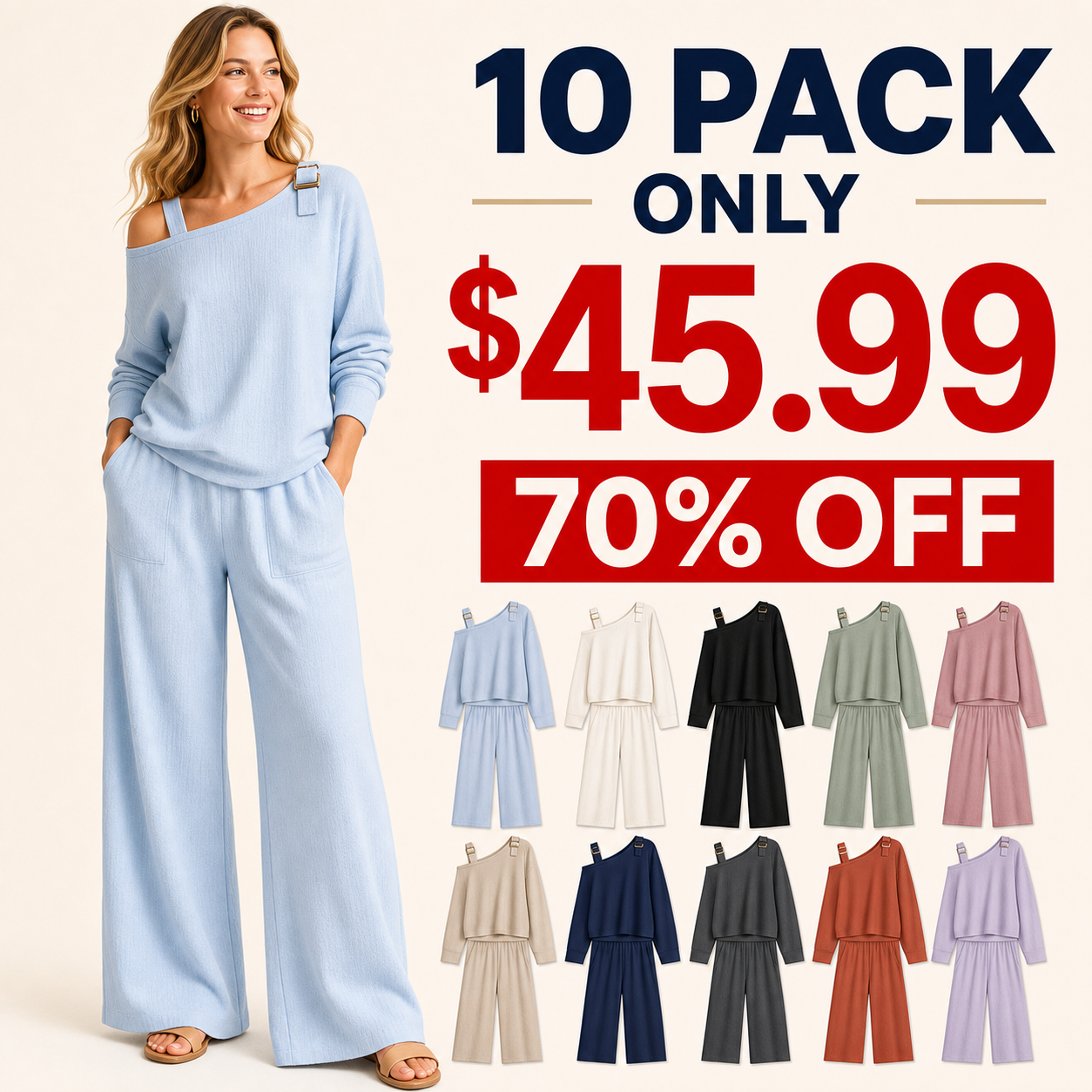 10 pack only 45.99 dollars women's off shoulder buckle lounge set