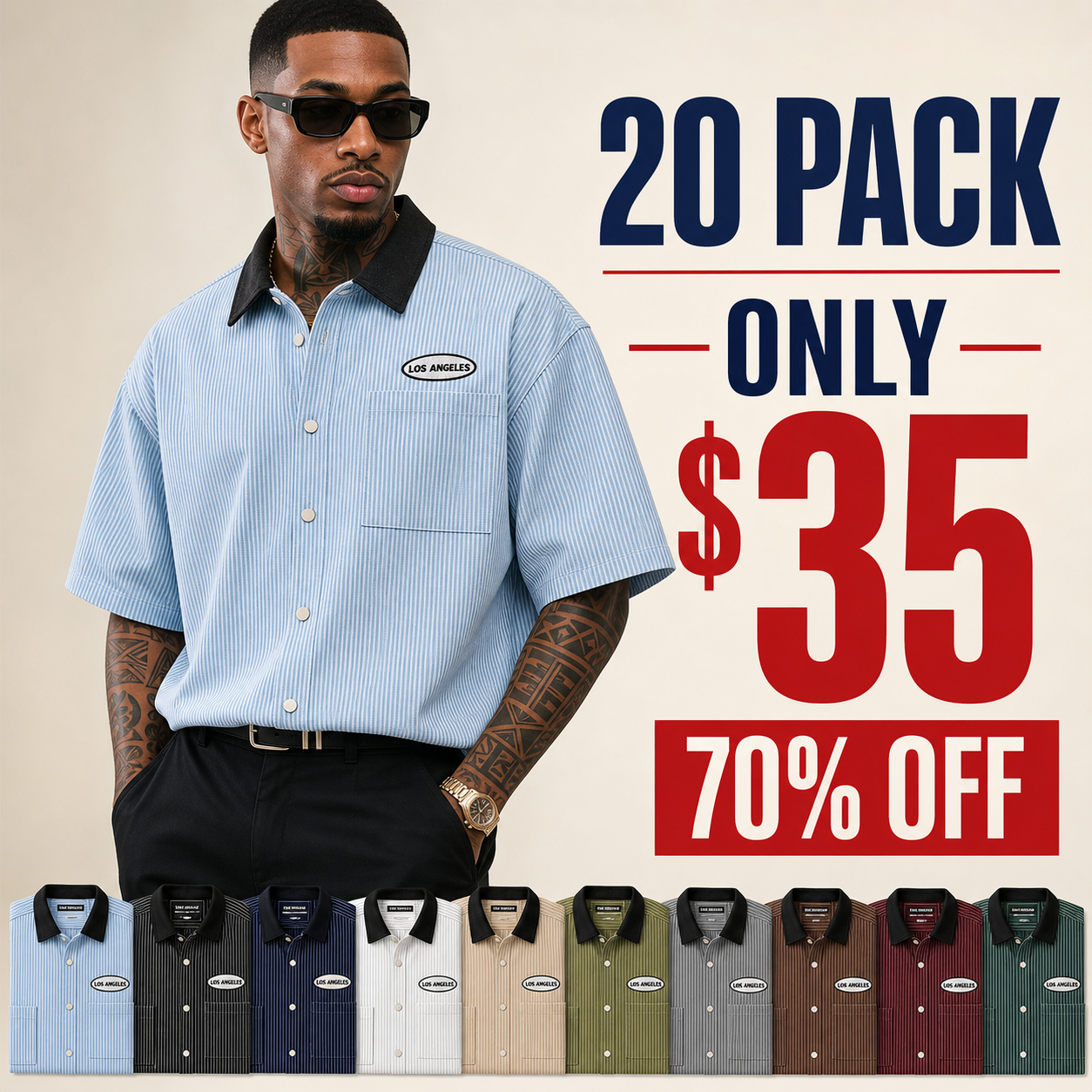 20 pack only 35 dollars men's striped button shirt