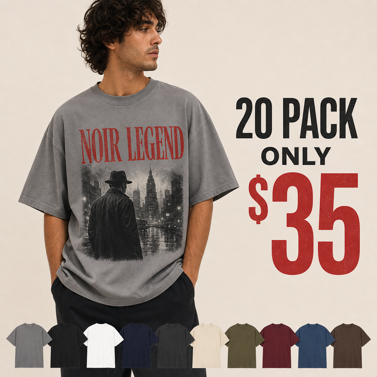 20 pack only 35 dollars men's vintage noir graphic tee