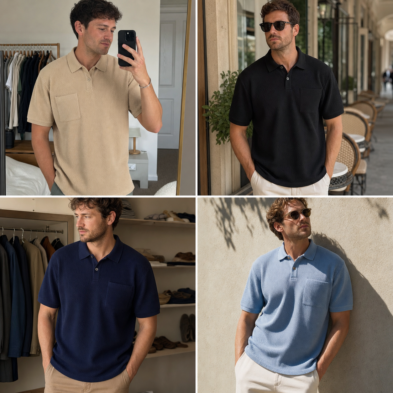 Customer review waterfall men's textured waffle pocket polo shirt