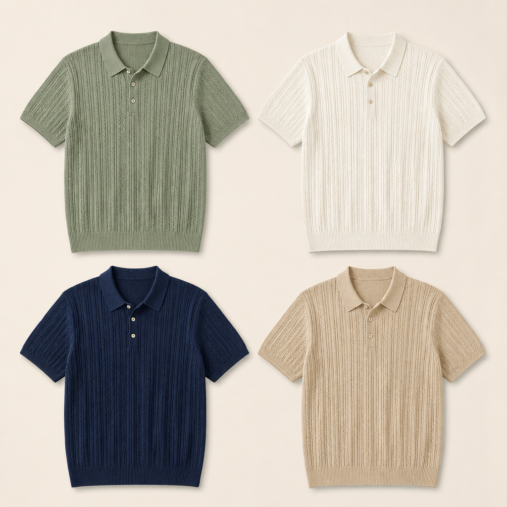 FINAL SALE⚡8 Packs for $34.99⚡- Men’s Textured Short Sleeve Knit Polo Shirt