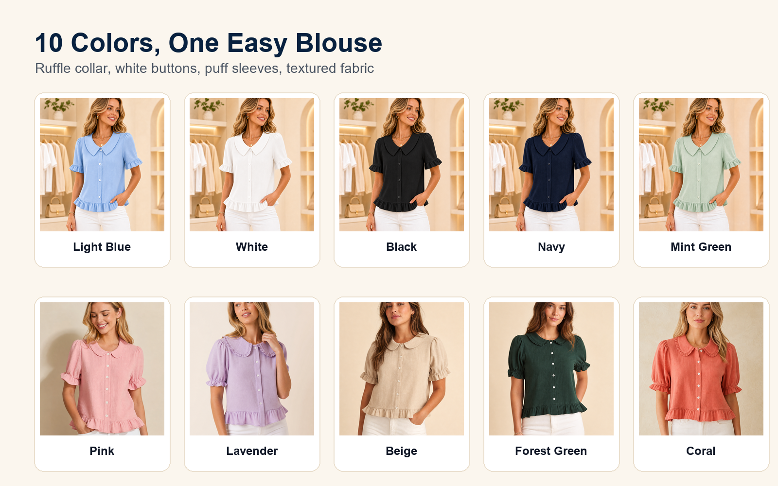 Ten color lineup women's ruffle collar button blouse