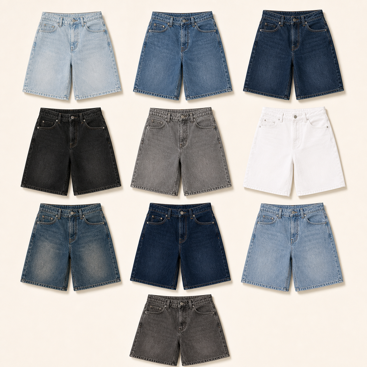 Ten color lineup men's baggy denim shorts