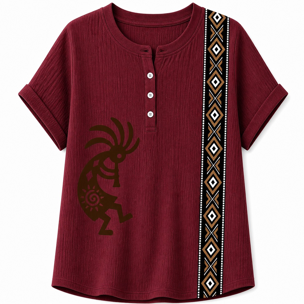 Women's Southwest Kokopelli henley top - variant burgundy