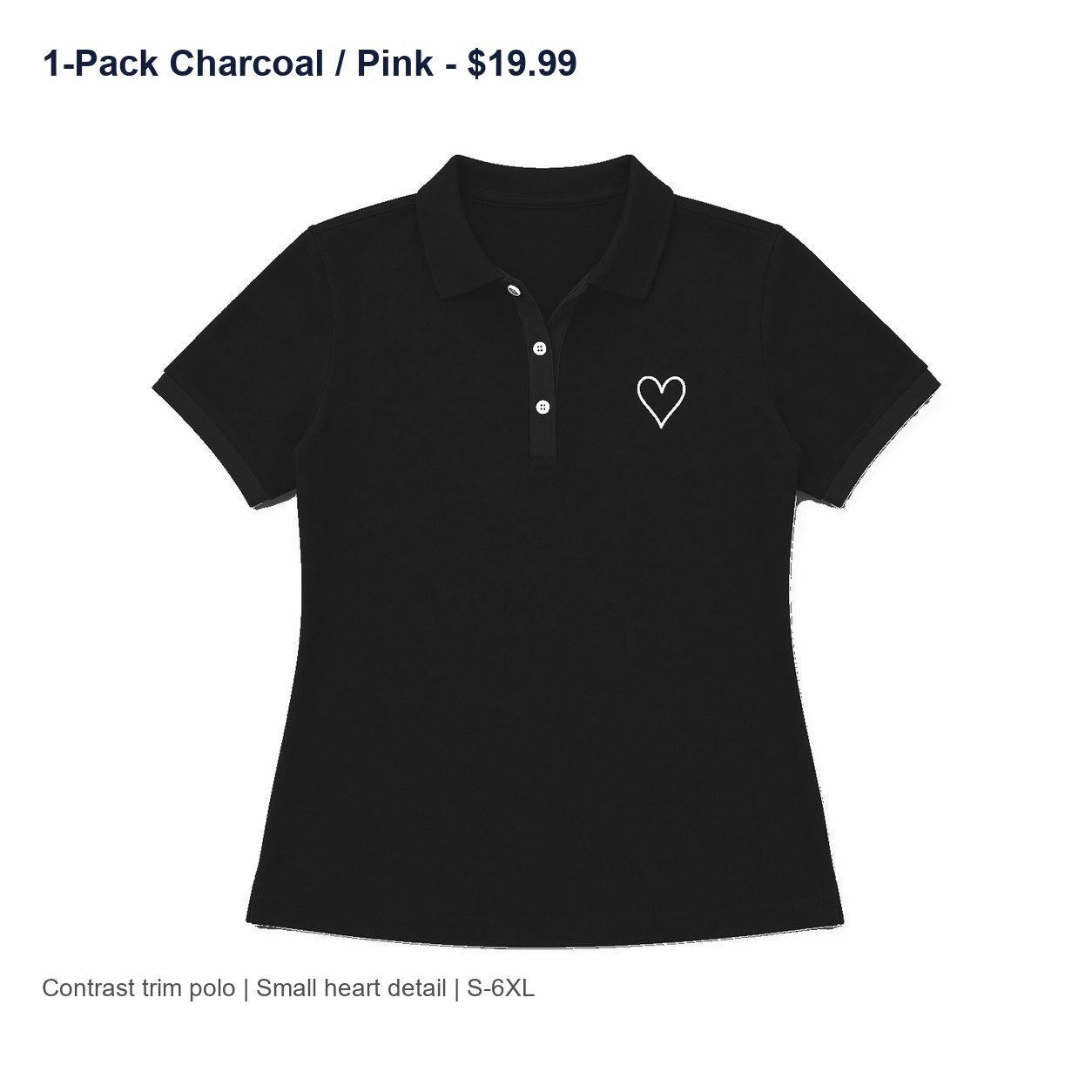 Women's contrast trim heart polo - variant charcoal pink