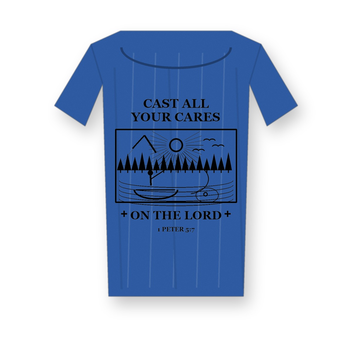 Revised 1200x1200 Men's Cast All Your Cares fishing tee - variant royal blue