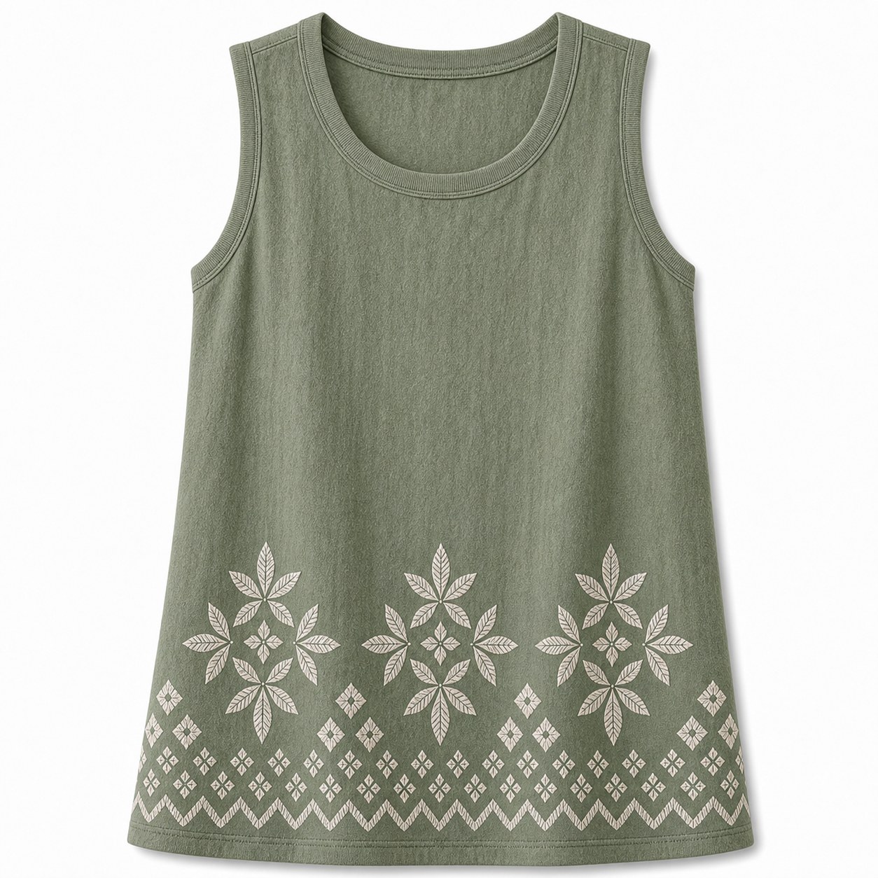 Women's embroidered border sleeveless tank top - variant sage green