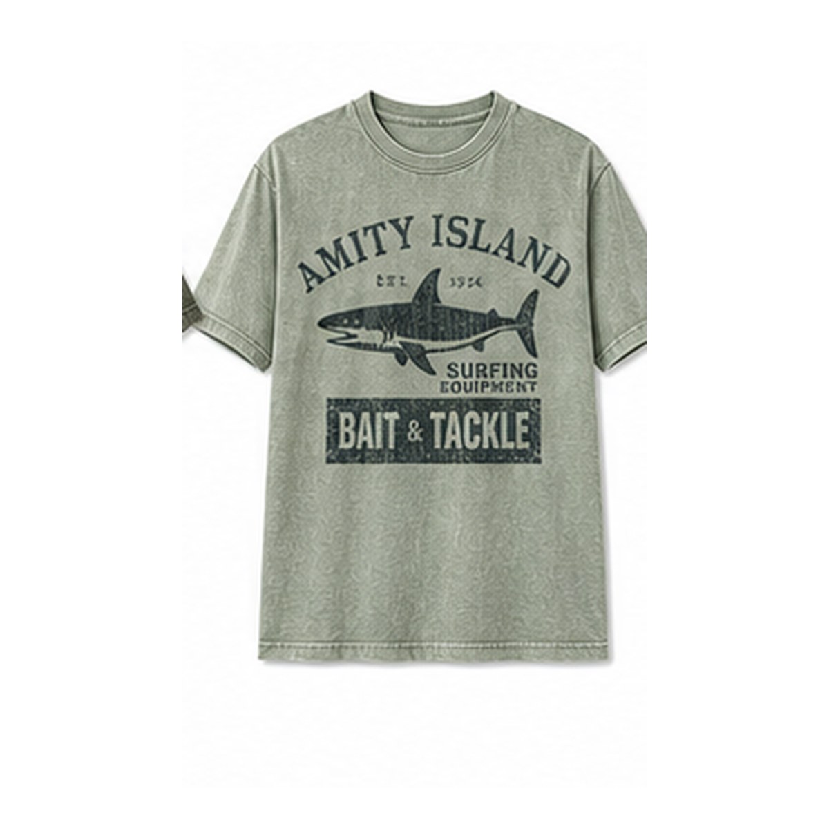 Men's vintage shark bait and tackle graphic tee - variant sage green