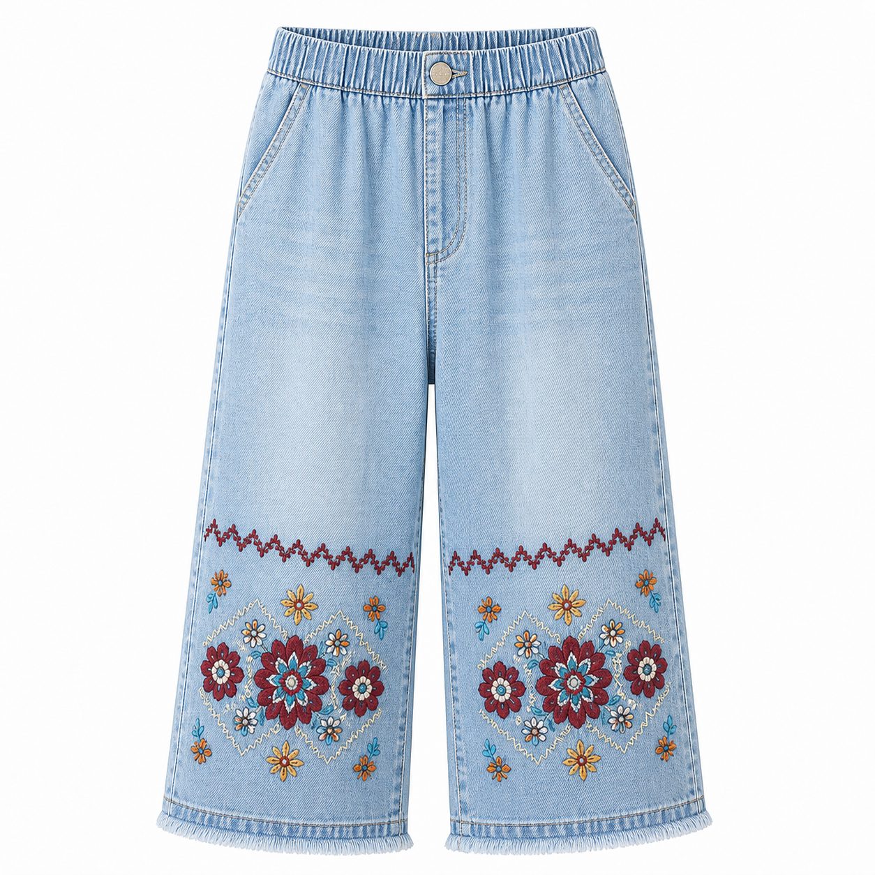 Women's embroidered denim capri pants - variant sky wash