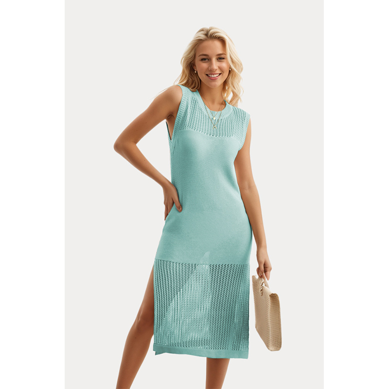 Summer new style European and American women's street hollow dress knitted vest dress cross-border independent station hot style