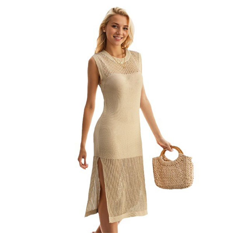 Summer new style European and American women's street hollow dress knitted vest dress cross-border independent station hot style