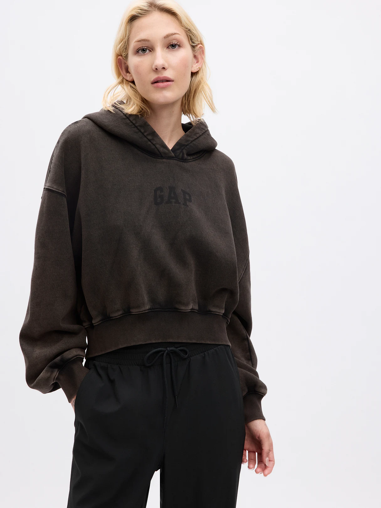 VintageSoft Crop Logo Hoodie