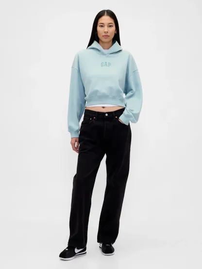 VintageSoft Crop Logo Hoodie