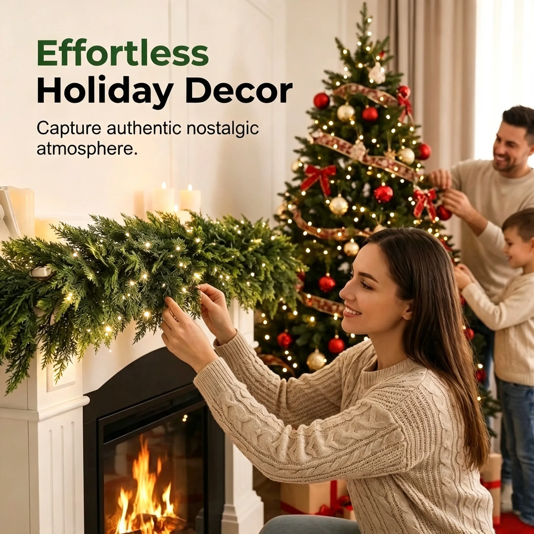 Elegant holiday greenery styled in a warm home interior