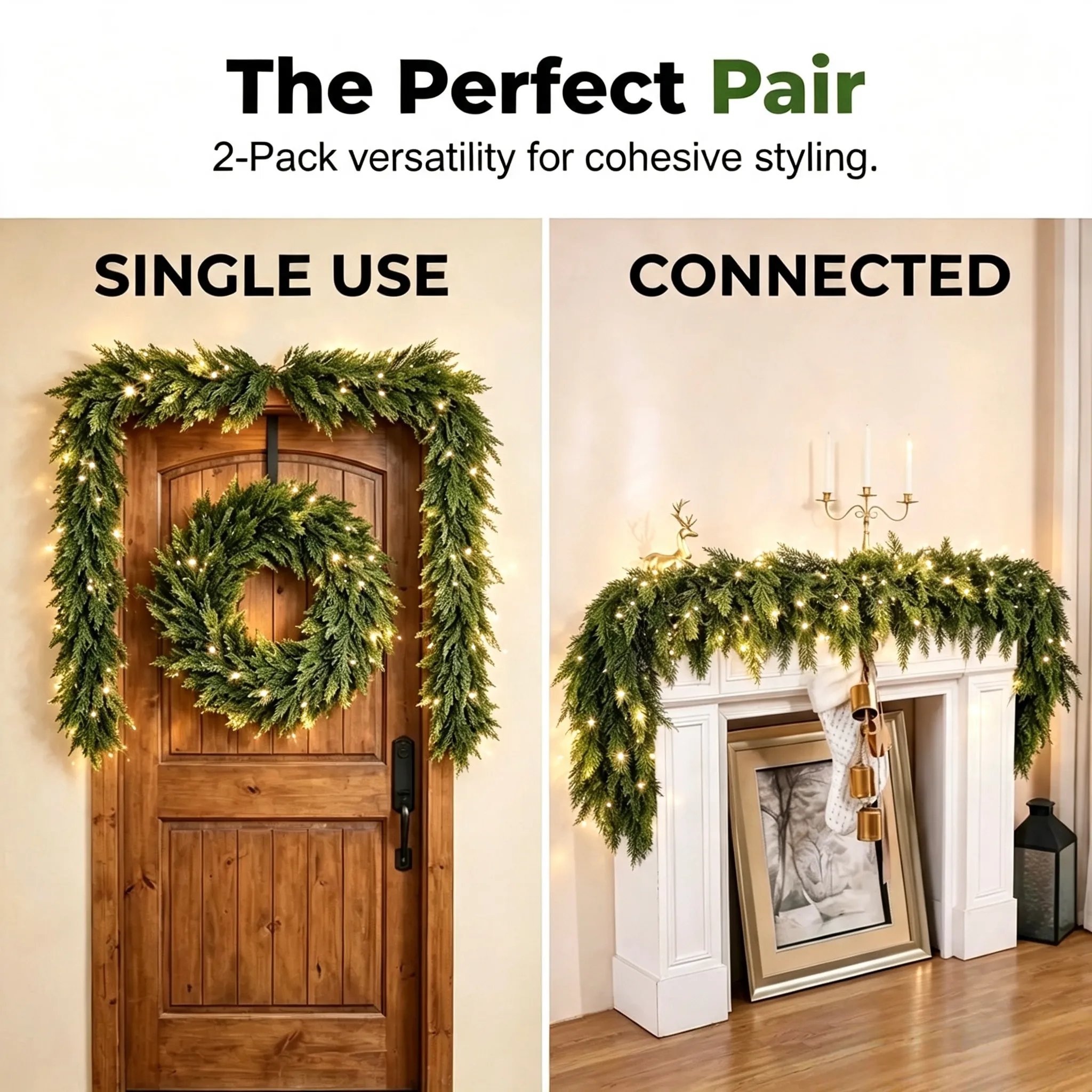 Two 6-foot cedar garlands included in the set