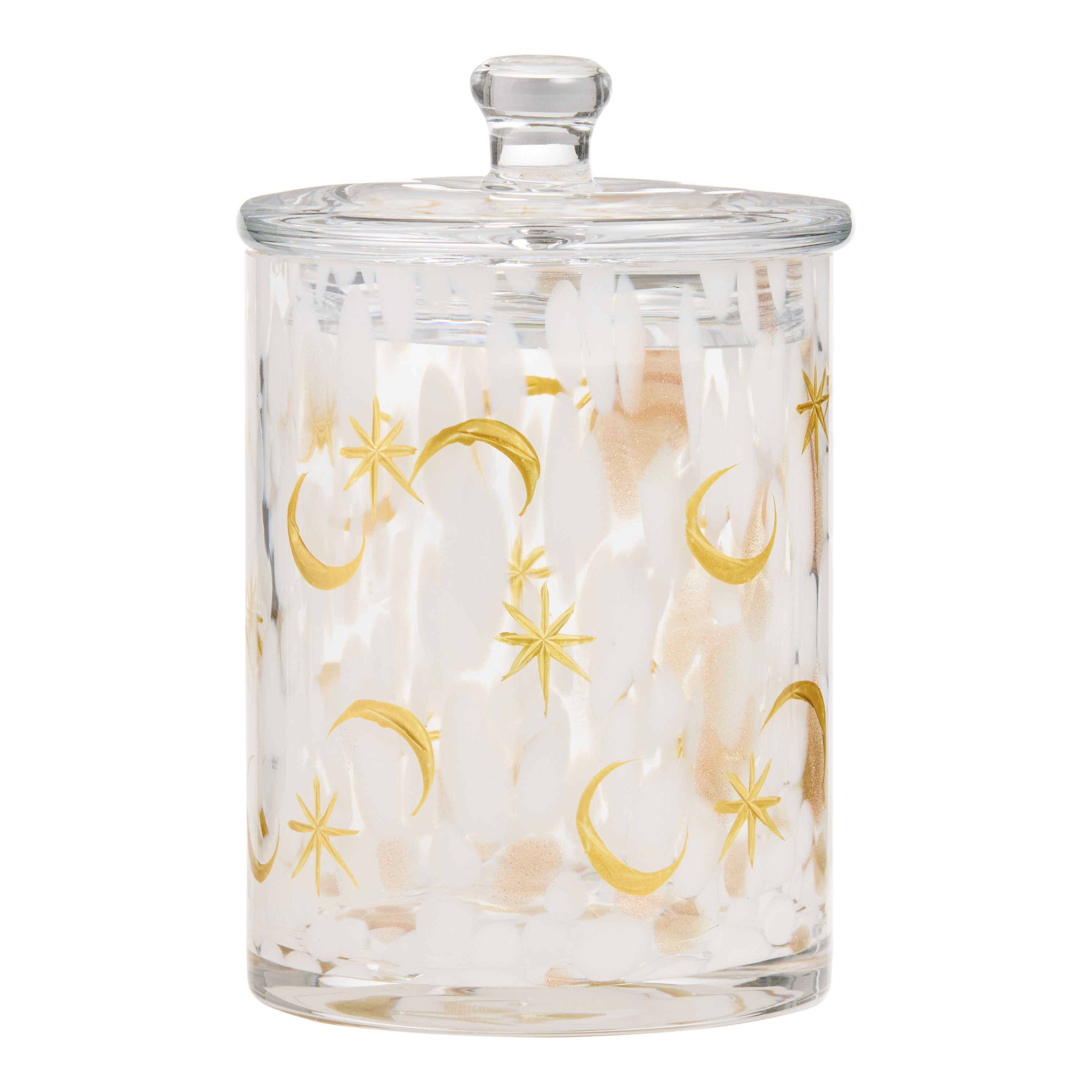 White Confetti Glass Etched Celestial Canister with Lid - World Market