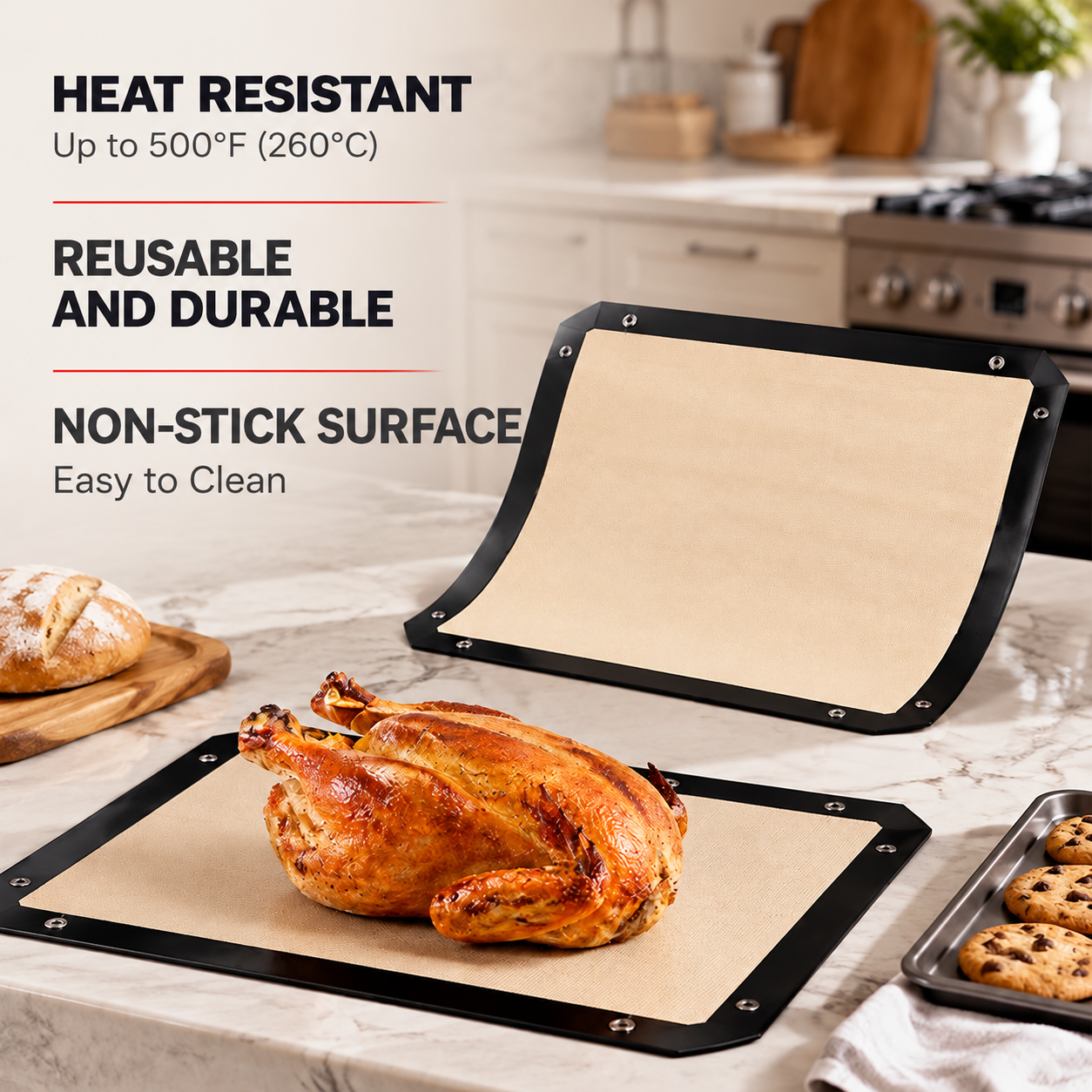 Snap-button baking mat shown for oven cooking