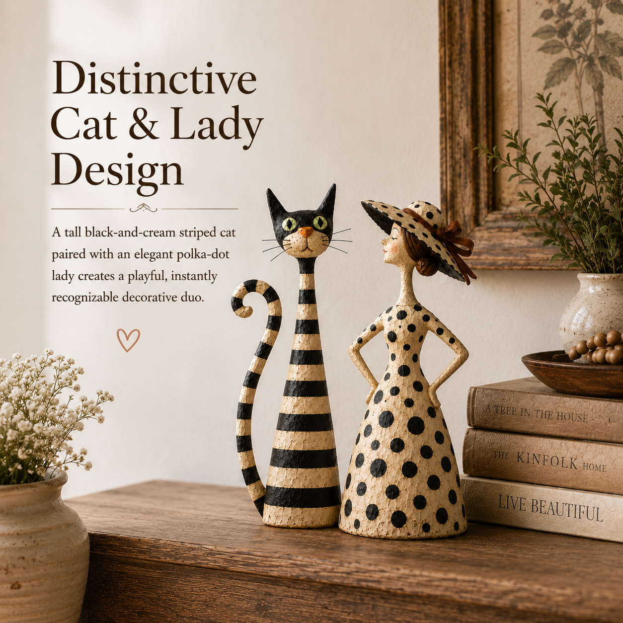 Vintage Cat and Lady Sculpture Set