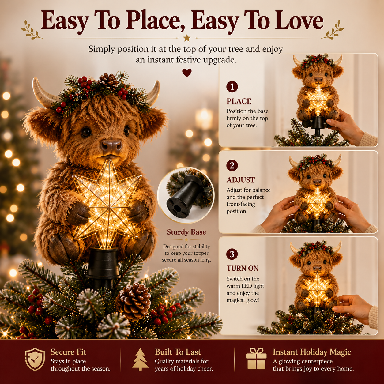 How to install Highland Cow Christmas Tree Topper