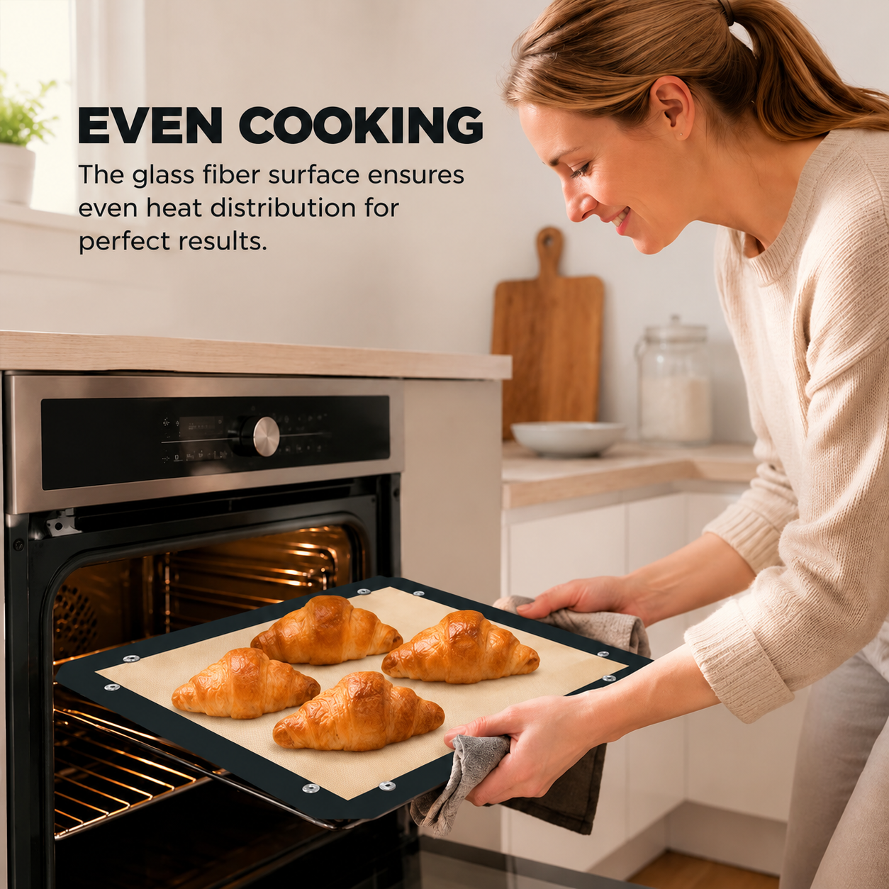 Baking mat with raised corners secured by snap buttons