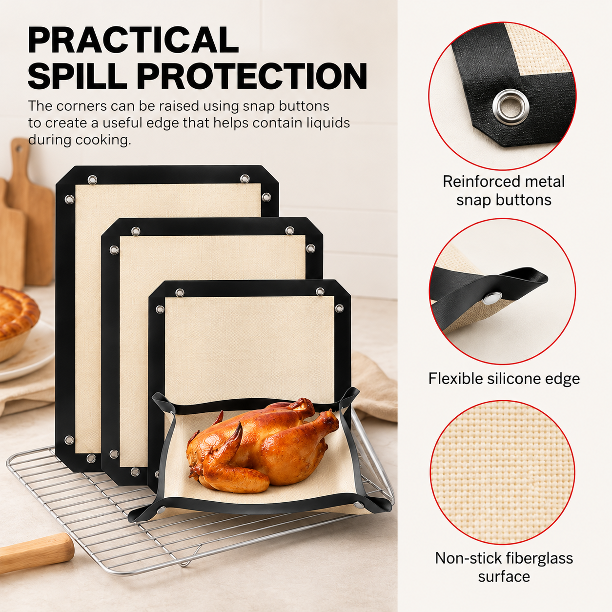 Baking mat for cookies, macarons, pastries and roasted food