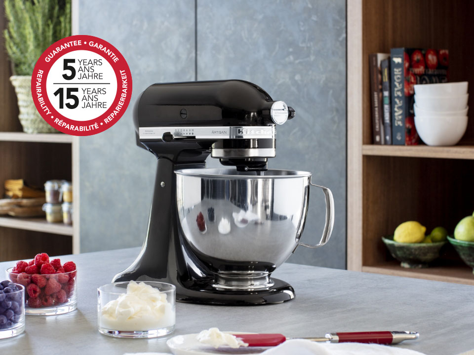 Stand-mixer-tilt-head-4.8L-artisan-onyx-black-5-year-guarantee-mixer-on-the-kitchen-table