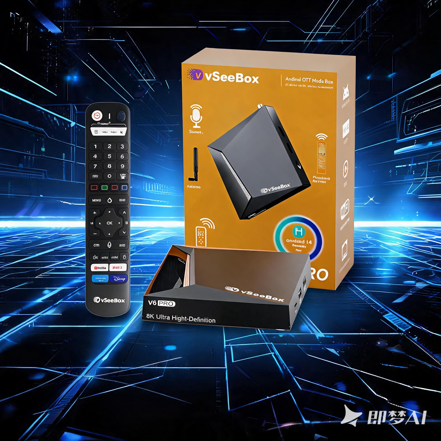 vSeeBox V6 Pro, Android 14 TV Box, 8K Ultra HD, Smart Remote Control