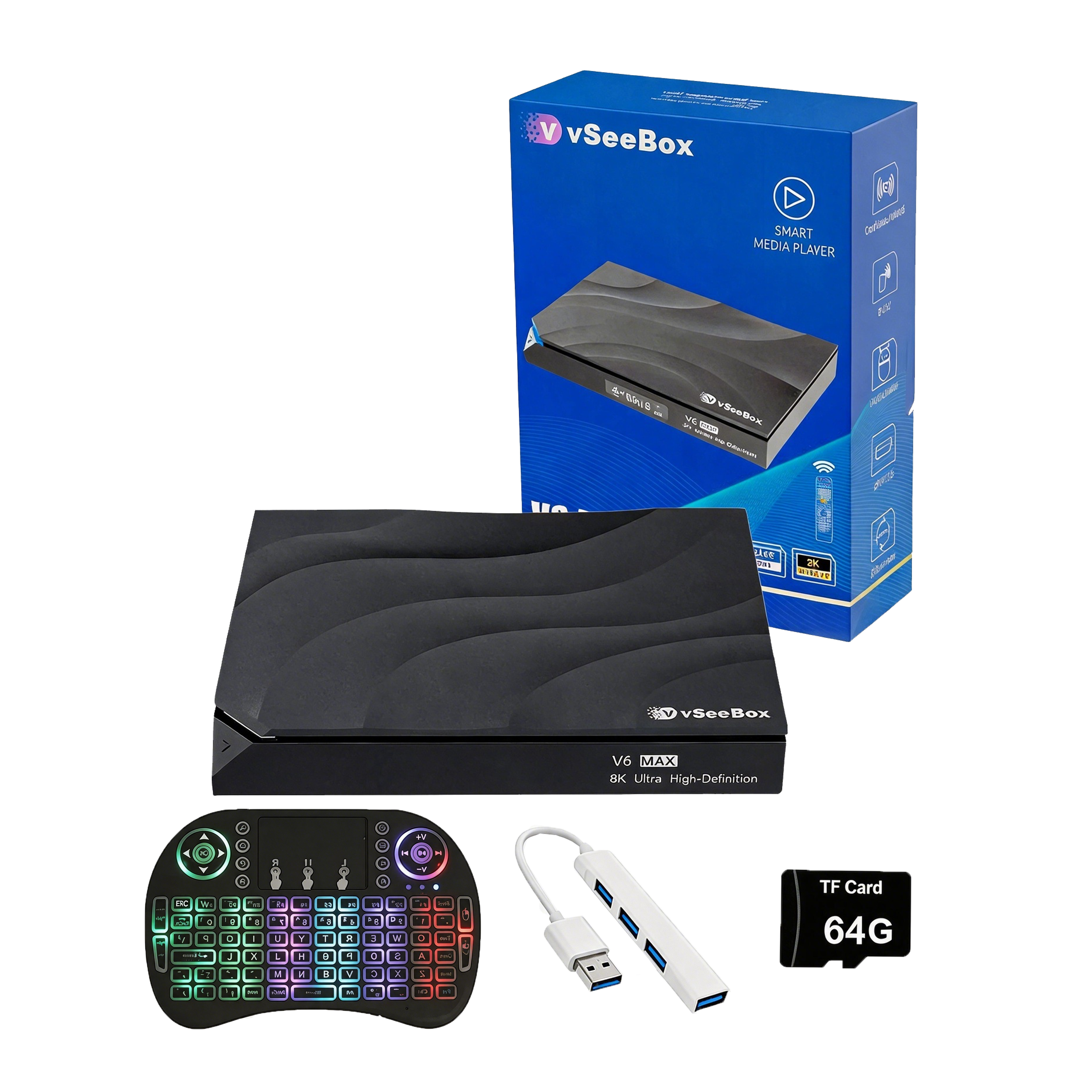 vSeeBox V6 Max Bundle | Keyboard + 64GB TF Card + USB Hub
