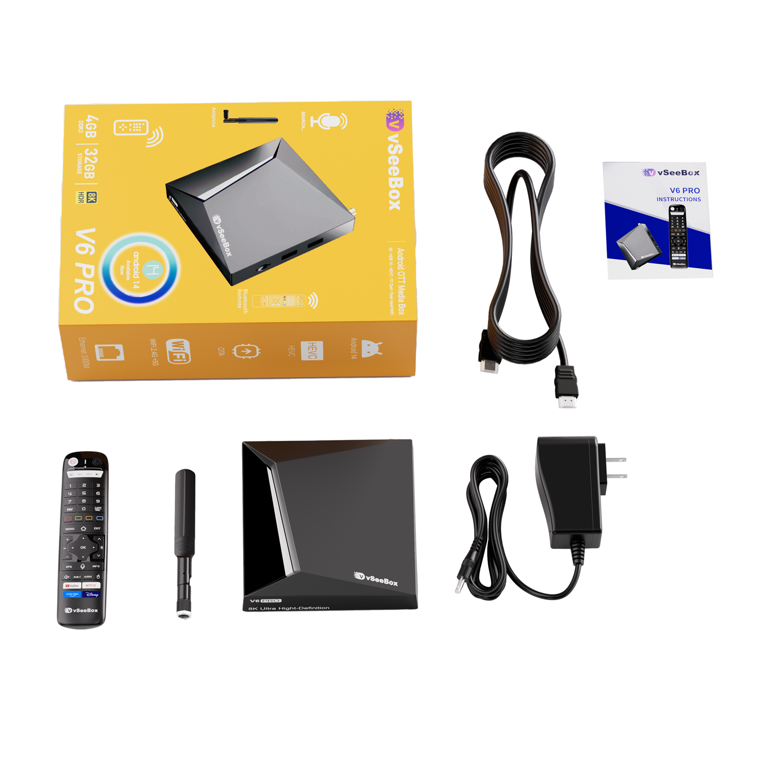 vSeeBox V6 Pro Streaming Box Bundle | Keyboard, 64GB TF Card & USB Hub