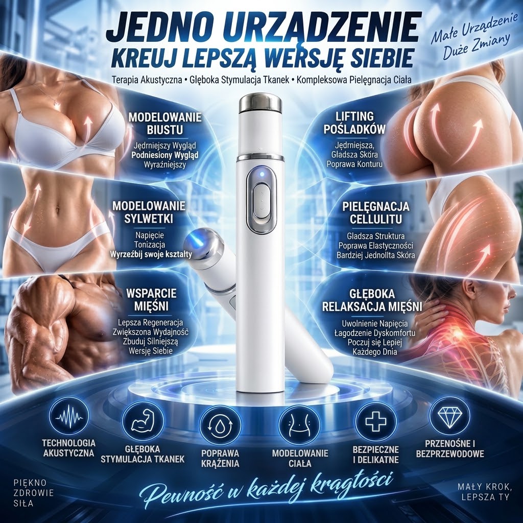 ULTRASONIC SHOCK WAVE BODY REMODELING SYSTEM™ – ultradźwiękowy system modelowania ciała falą uderzeniową – poprawia wygląd biustu i unosi pośladki. Wspomaga wzrost mięśni. Zwiększa krążenie. Łagodzi ból.