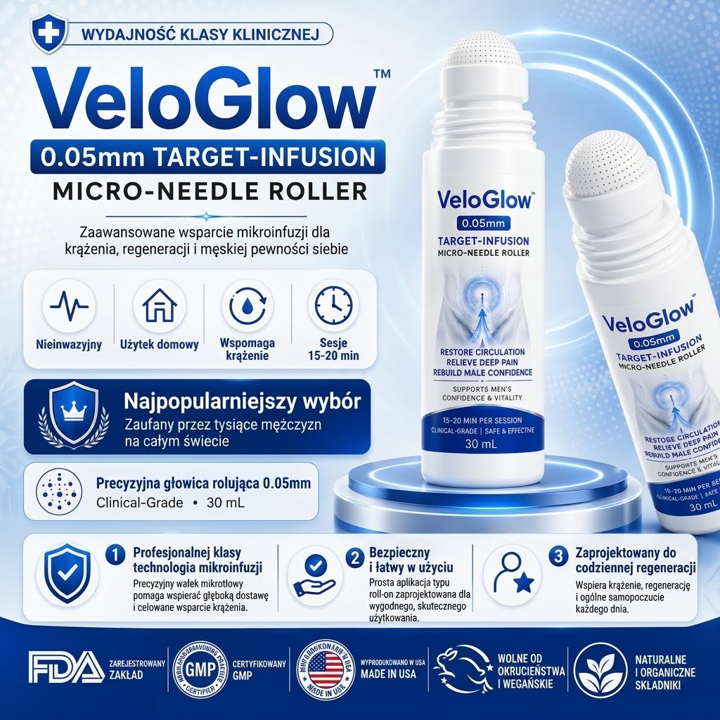 VeloGlow™ 0,05 mm Target-Infusion wałek z mikroigłami — Przywraca zdrowie tkanek, zwiększa sztywność i wytrzymałość, łagodzi dyskomfort mięśni i stawów.