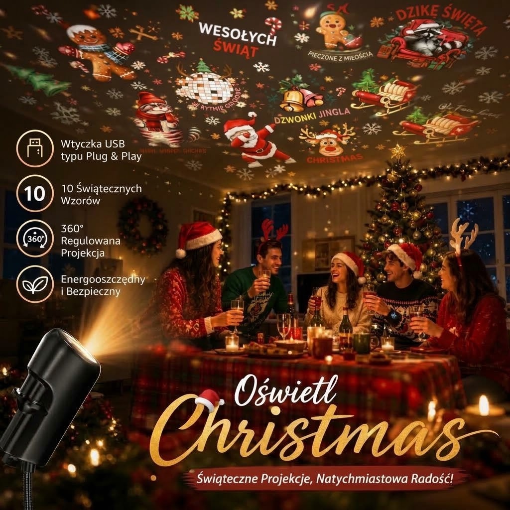 Magiczny projektor HD – 🎄edycja bożonarodzeniowa lub halloweenowa🎃 – kup 1, drugi otrzymasz gratis (tylko przez ograniczony czas!)