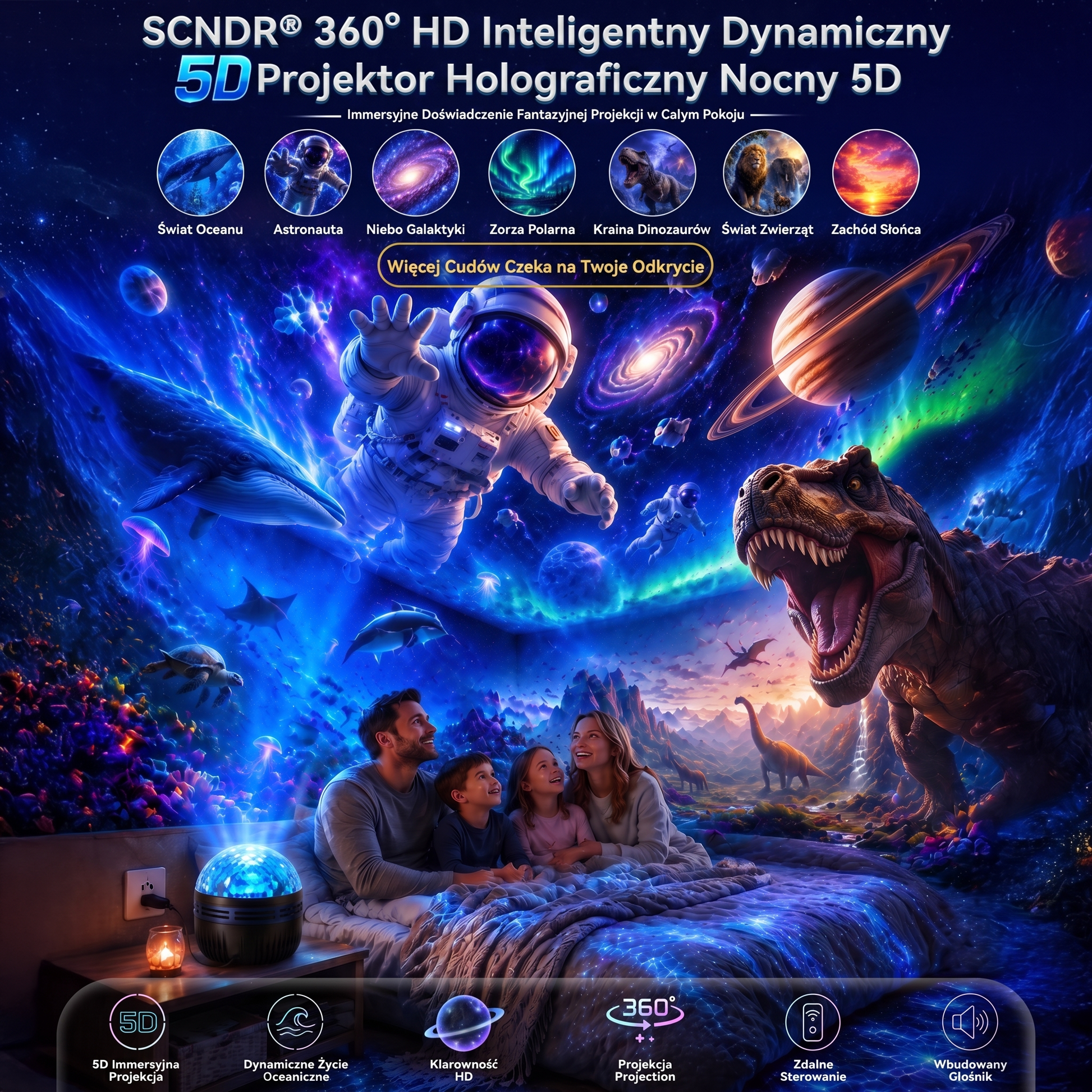 SCNDR®360°Inteligentnyholograficznyprojektorgwiaździstegonieba