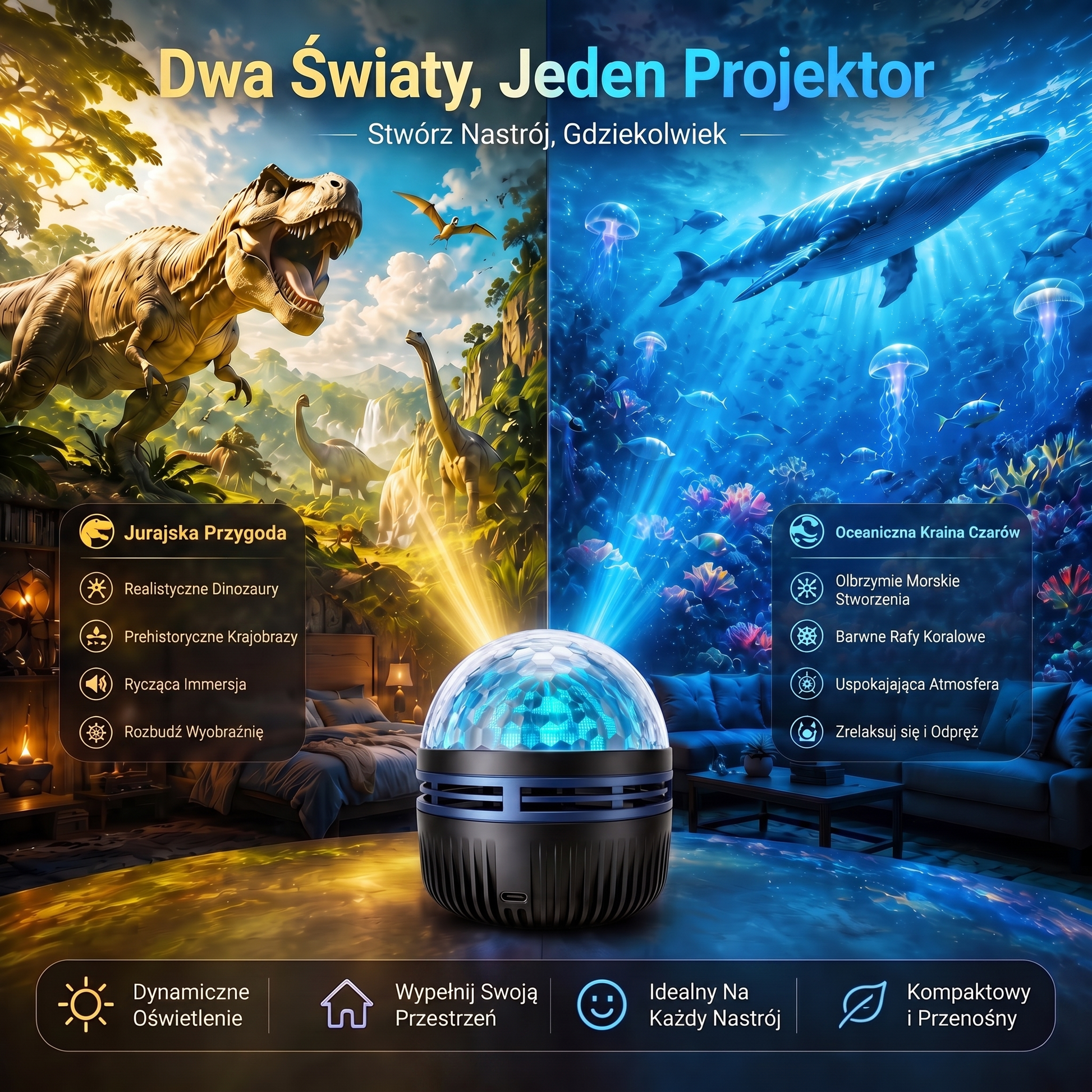 SCNDR®360°Inteligentnyholograficznyprojektorgwiaździstegonieba