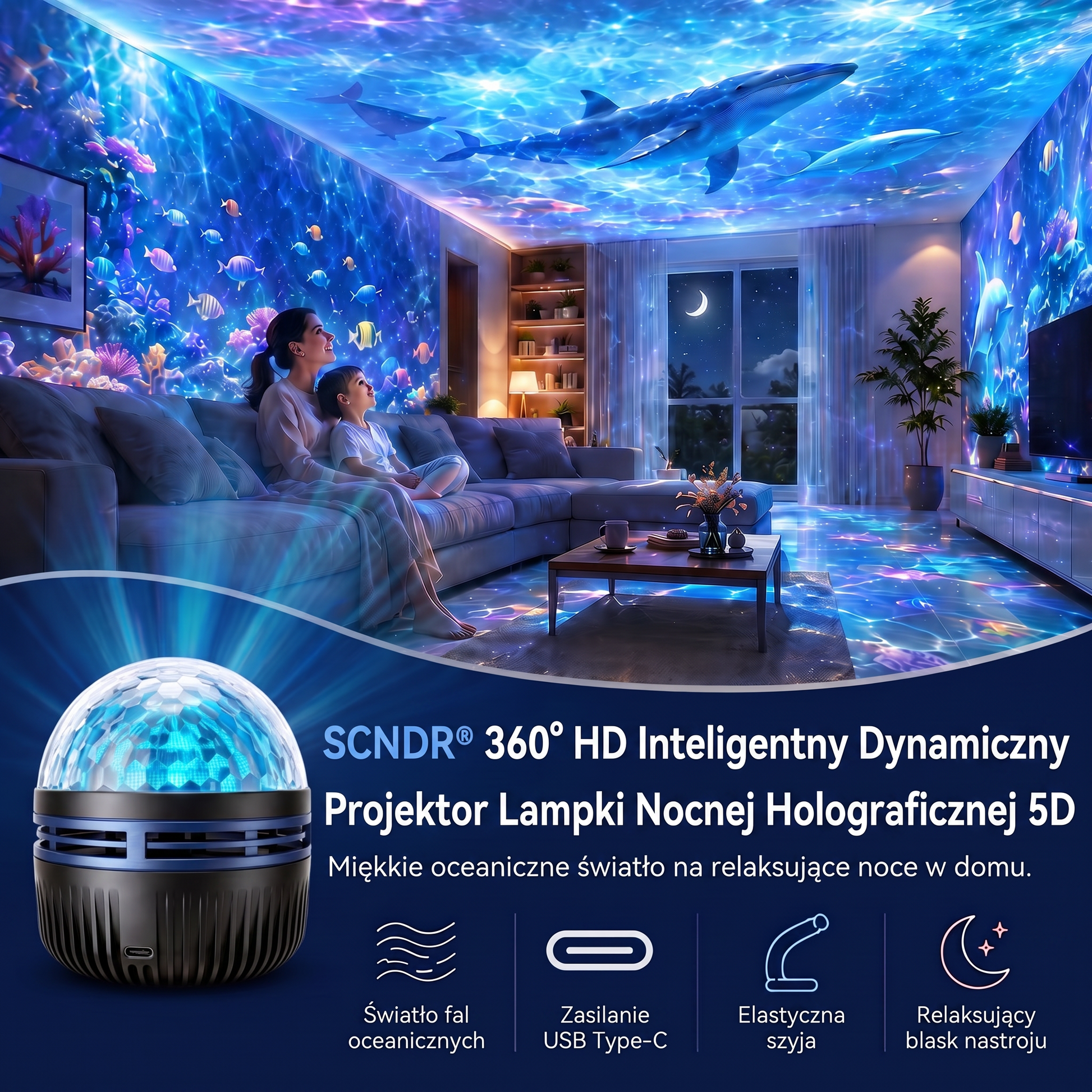 SCNDR®360°Inteligentnyholograficznyprojektorgwiaździstegonieba