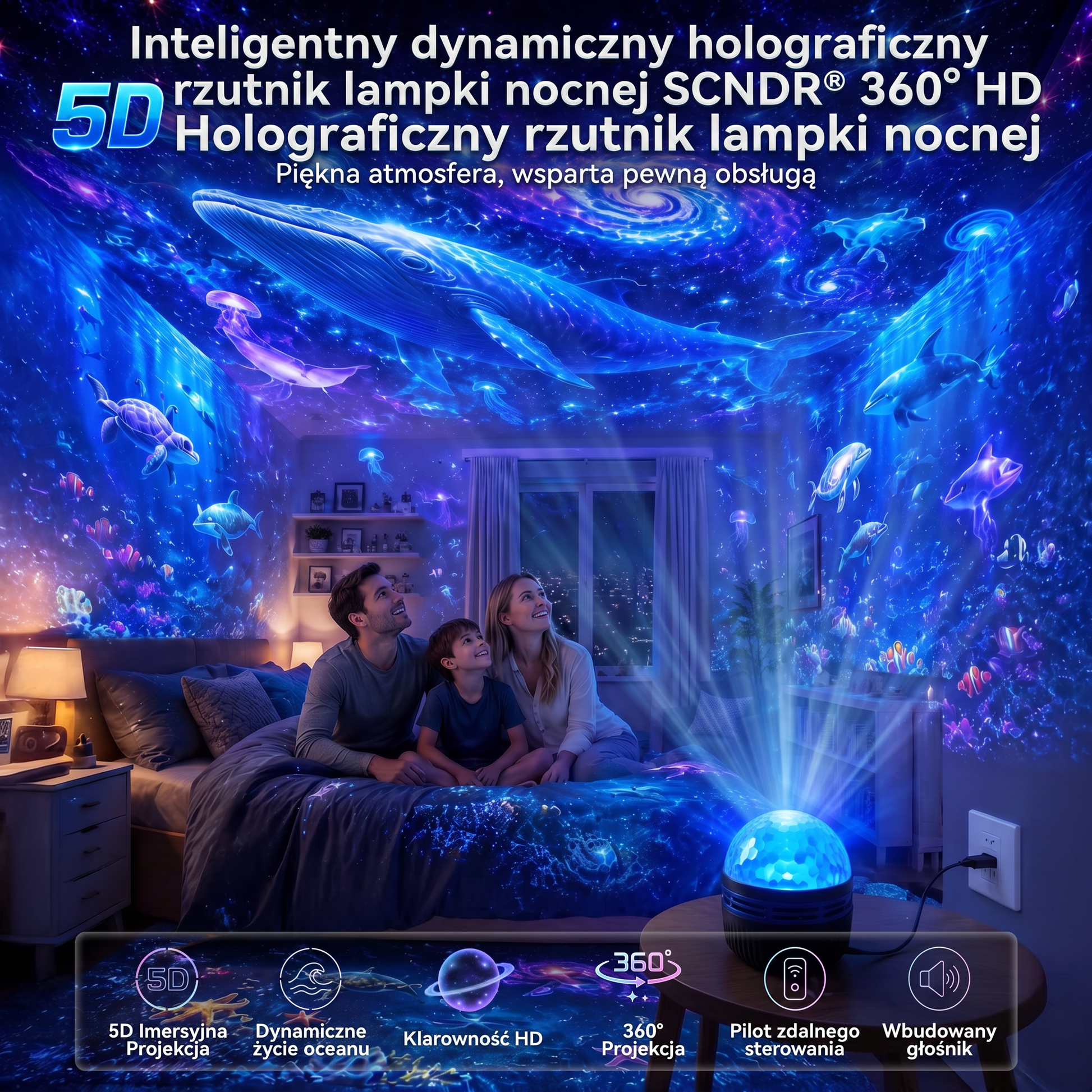 SCNDR®360°Inteligentnyholograficznyprojektorgwiaździstegonieba