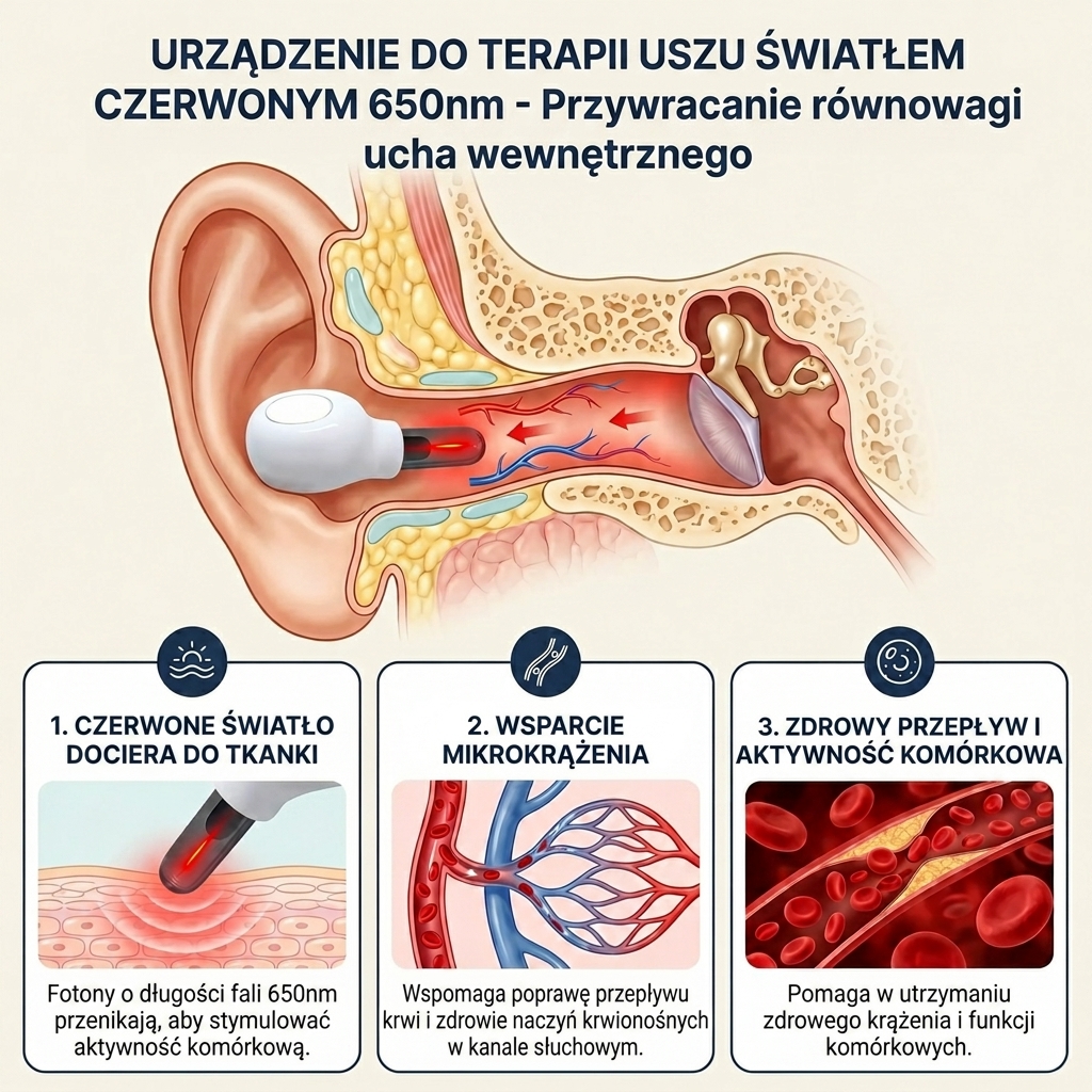 💪 Przenośne urządzenie z czerwonym światłem na szumy uszne | Łagodzi dzwonienie w uszach, zawroty głowy i uczucie wirowania 📈