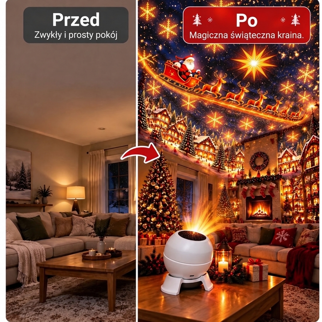 🎅 Zamień każdy pokój w świąteczną krainę czarów – świąteczna lampka nocna z projekcją